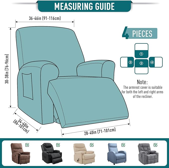 TAOCOCO Oversized Recliner Chair Covers, 1 Seater Streach Recliner Covers Soft Couch Protector Furniture Protector Covers with Elastic Chair Cover Jacquard Pattern (Peacock Blue)
