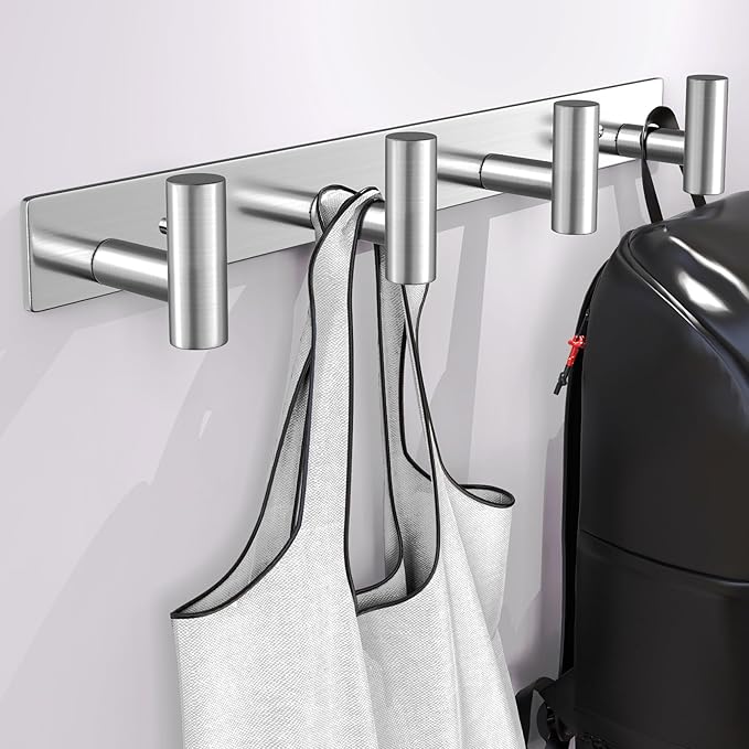 VINHOLD Wall Mounted Coat Rack-4 Hooks, Heavy Duty Stainless Steel Wall Hooks for Towel Coat Bag, Hat Rack Coat Hanger Coat Hooks Towel Racks for Bathroom Entryway Kitchen Hotel (Silvery, 1 Pack)