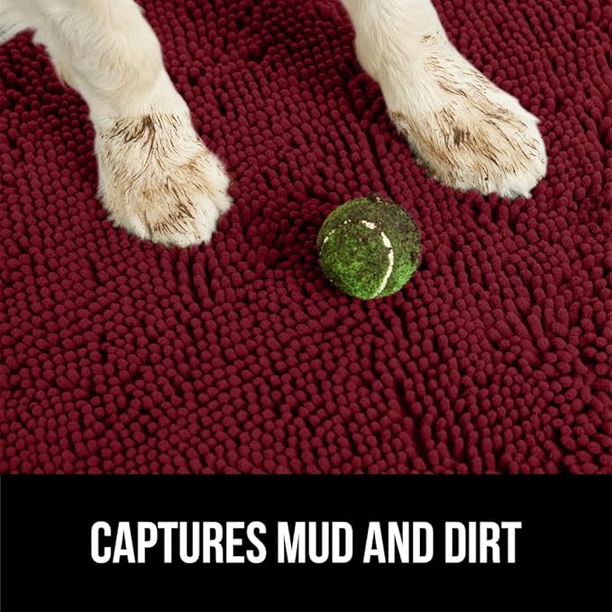 GORILLA GRIP SOAKSTOPPER Dog Door Mat, 30x20 Machine Washable Rug Absorbent Doormat Captures Moisture Mud Dirt, Quick Dry Soft Chenille Entryway Rugs Indoor Entrance Mats for Dog Paws, Burgundy