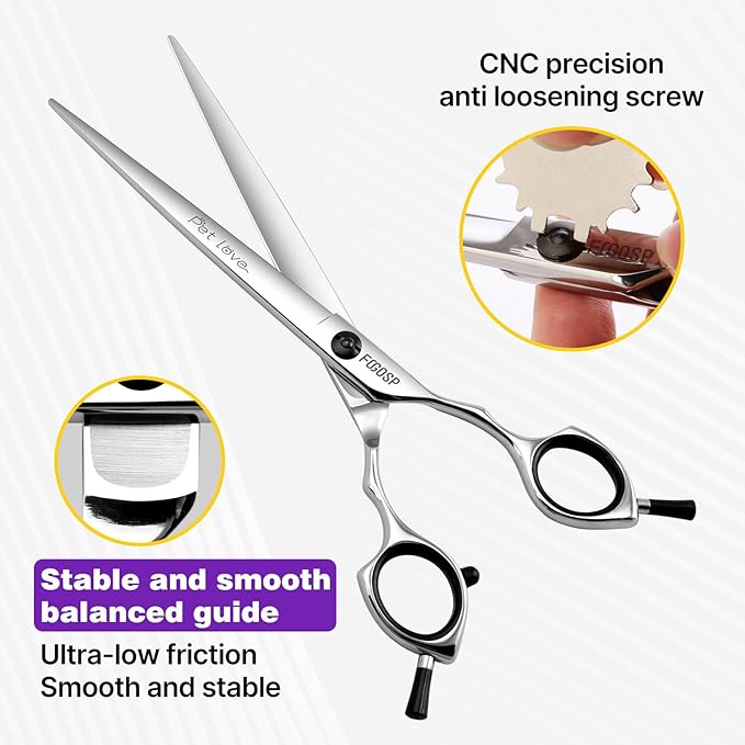Dog Grooming Scissors Kit 7.5 in Professional Curved Thinning Straight Chunker Shears Grooming Big Dogs Poodle Pet Japan 440C Stainless Steel(7.5'',Kit)