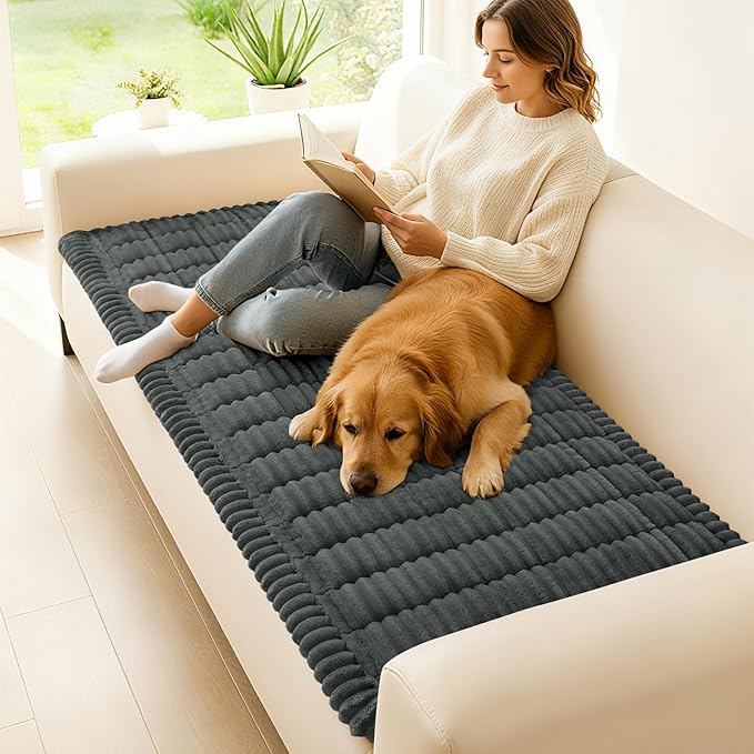 hyha Couch Covers for Dogs Washable, Non Slip Plush Dog Sofa Protectors, Fuzzy Pet Couch Covers for 3 Cushion Sofa Pet Friendly (Dark Grey, 27.6" x 88")