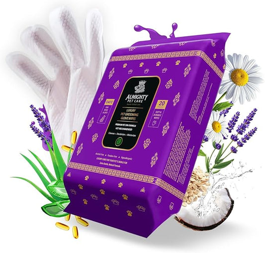 Almighty – Premium Pet Grooming Glove Wipes for Dogs & Cats | 20 Count | Instant Bath Cleaning Glove | Ultra-Thick, Hydrating & Nourishing | Deodorizing, Hypoallergenic, No-Rinse – Tea Scent