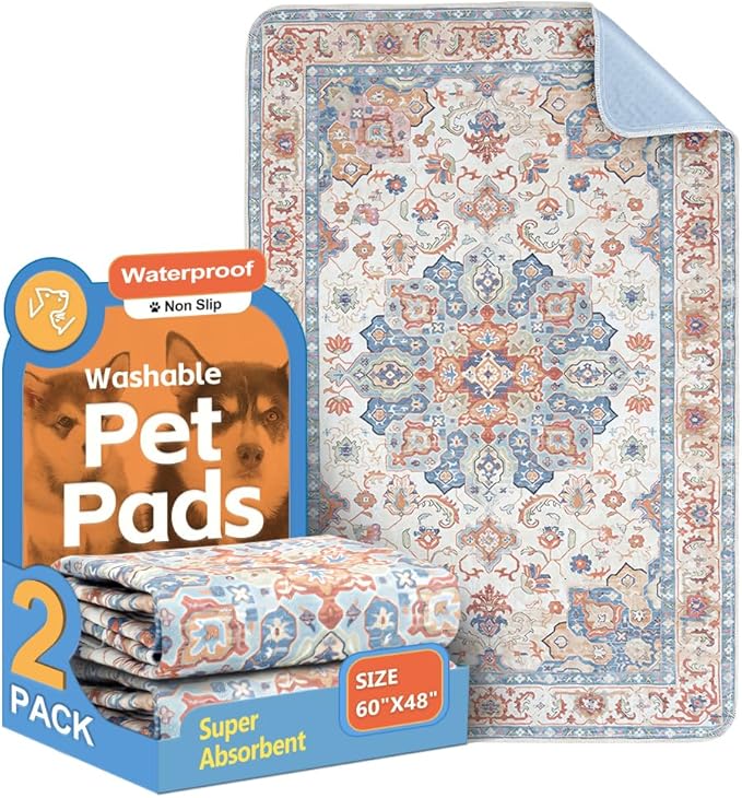 Washable Pee Pads for Dogs 2 Pack Reusable Puppy Training Pads 60"x48" Super Absorbent Waterproof Dog Training Pads, Non-Slip Potty Pads Whelping Pads Litter Mat Pet Supplies Beige