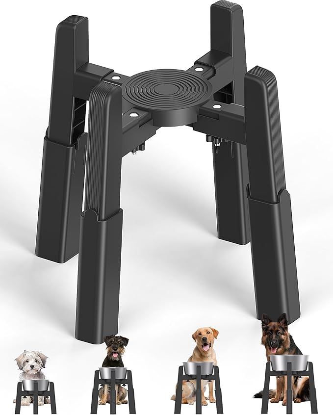 CZPET Dog Bowl Stand with Adjustable Height and Width [Stand Only], Elevated Pet Water & Food Feeder for Medium & Large Dogs, Stable and Anti-Slip Raied Bowl