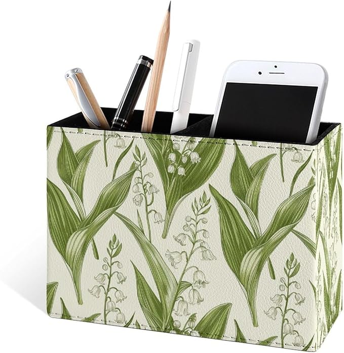 Famame Lily of The Valley Pencil Holder for Desk, Leather Desktop Container Pen Cup Storage Study Table Pen Organizer Makeup Brush Holder for Classroom Office Home