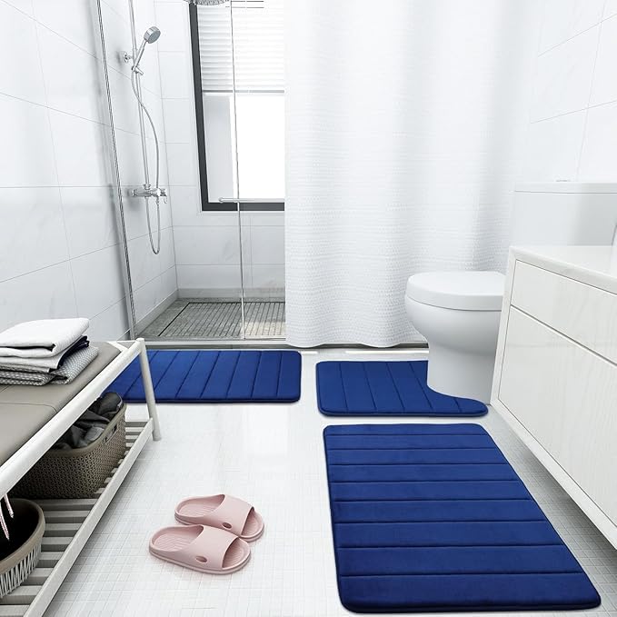 Buganda Memory Foam Bath Mat, 47" x 32", Ultra Soft and Non-Slip Bathroom Rugs, Water Absorbent and Machine Washable Bath Rug Runner for Bathroom, Shower, and Tub, Navy Blue