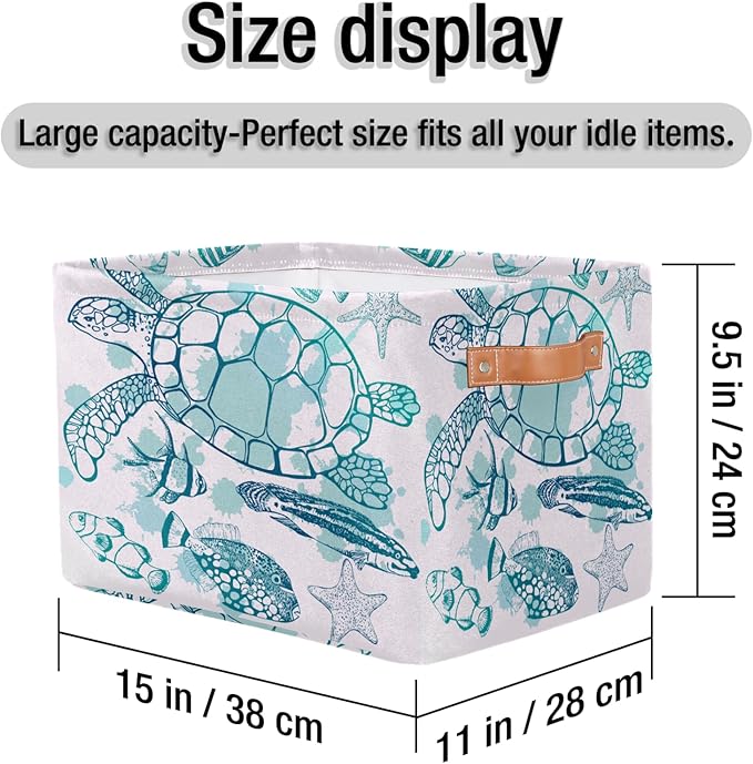 Cubes Storage Baskets,Sea Turtle Foldable Storage Box,Waterproof Open Shelf Organizer Bin for Kid Clothes Toy Empty Gift Baskets