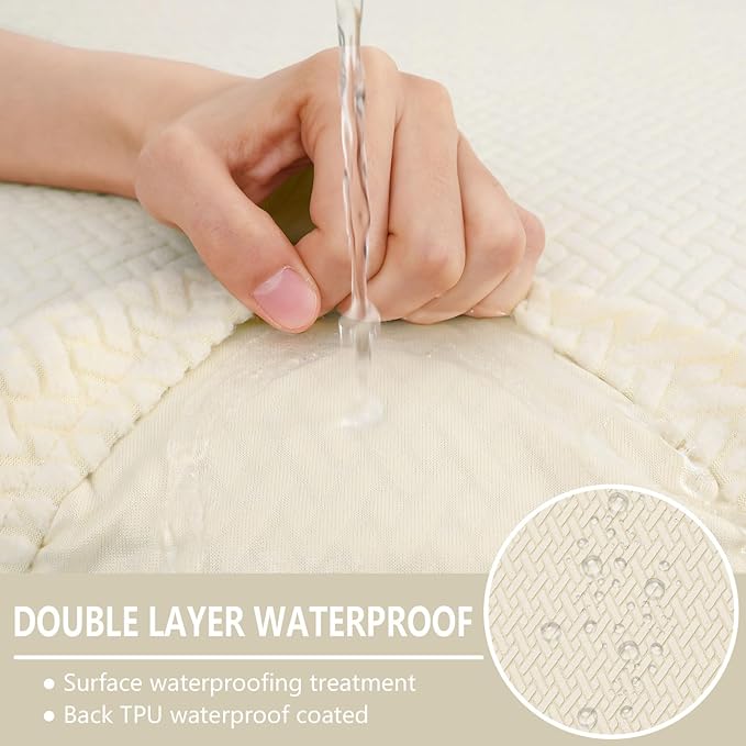 hyha Waterproof Couch Cushion Covers, Wear Resistant Couch Cover, Anti Slip Sofa Slipcovers Washable, Soft Thick Jacquard Furniture Protector for Pets Dog (1 Piece for Large, Beige)