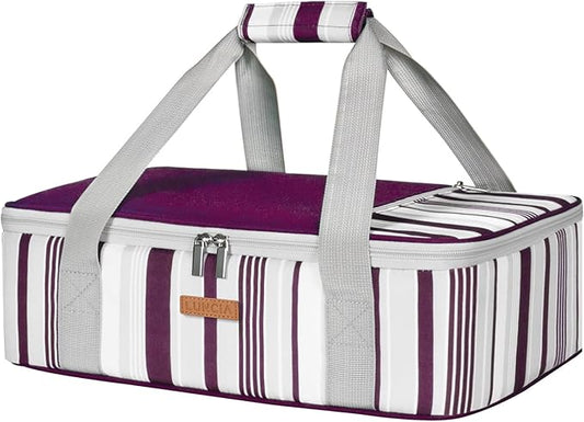LUNCIA Insulated Casserole Carrier for Hot or Cold Food, Lasagna Lugger Tote for Potluck Parties/Picnic/Cookouts, Fits 9"×13" Baking Dish, Purple