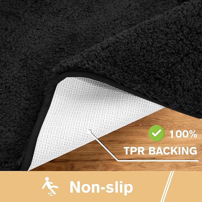 Black Bathroom Rug Runner 24"x72" - Extra Long Plush Bath Mat, Non Slip Absorbent Microfiber Floor Rug, Washable and Fluffy - Ideal for Bathroom, Kitchen or Pet Mat Use
