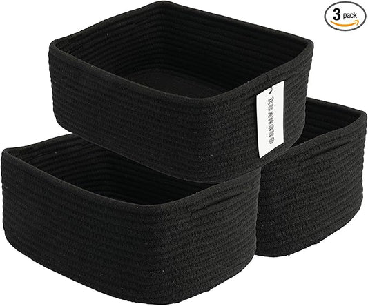 XUANGUO Small Woven Storage Baskets 13“X9”X5“ Decorative Rope Bins for Organizing Shelves, Closets, and Toys, Empty Gift Baskets, Cute Organizer Basket for Home and Office (black, Large)