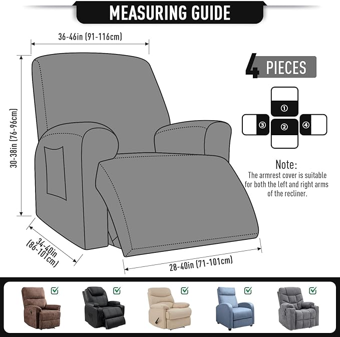 TAOCOCO Oversized Recliner Chair Covers, 1 Seater Streach Recliner Covers Soft Couch Protector Furniture Protector Covers with Elastic Chair Cover Jacquard Pattern (Black)
