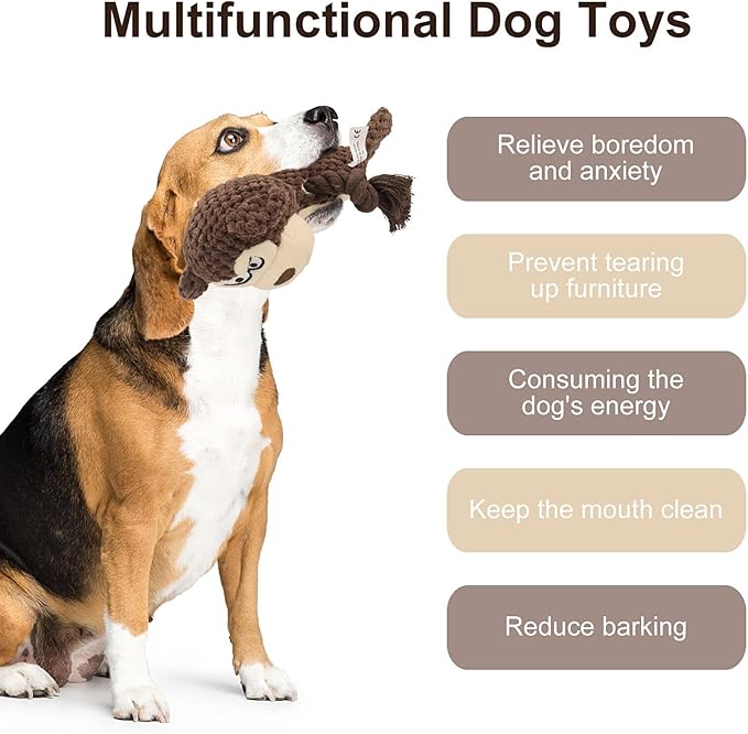 TONYFY Dog Toys, Dog Squeaker Toys with Crinkle Paper, Stuffed Animal Dog Plush Chewing Toy, Cotton Rope Interactive Toys for Puppy, Small, Middle Dogs (Brown Monkey)