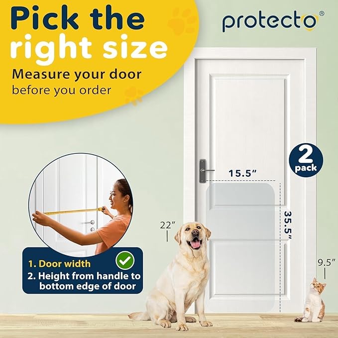 PROTECTO 2Pack Heavy Duty Door Protector from Dog Scratching, 35.5 x 15.5” Clear Door Scratch Protector, Easy to Install on Window, Wall, Screen & Sliding Doors, Cat Scratch Guard for Indoors Outdoors