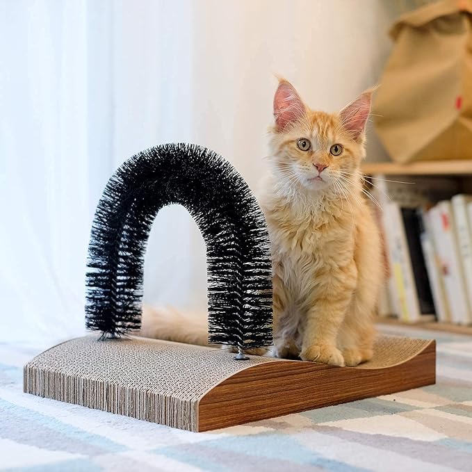 FUKUMARU Cat Self Groomer, 2.0 Version Cat Arch Face Scratcher with Scratcher Pad, Cats Back Grooming Massager Toy Brush for Indoor Kitten and Small Dog