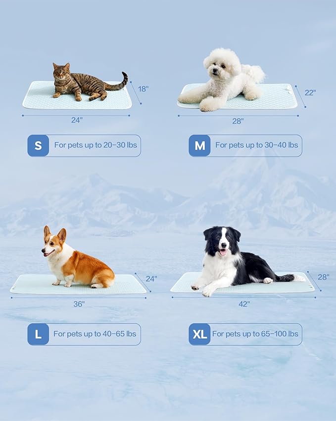 TIMSUNBER Dog Cooling Mat - Instant Cooling Pet Bed for Dogs & Cats, 6-12°F Drop, Non-Toxic & Machine Washable, Anti-Slip Bottom, Cool Mat for Indoor & Travel Use Light Blue 28" x 22"