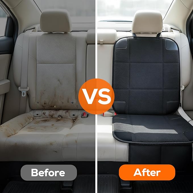 VLM Car Seat Protector for Child Baby Car Seat,600D Waterproof Car Seat Cover with Thick Padding, Non-Slip Backing and Mesh Storage Pockets