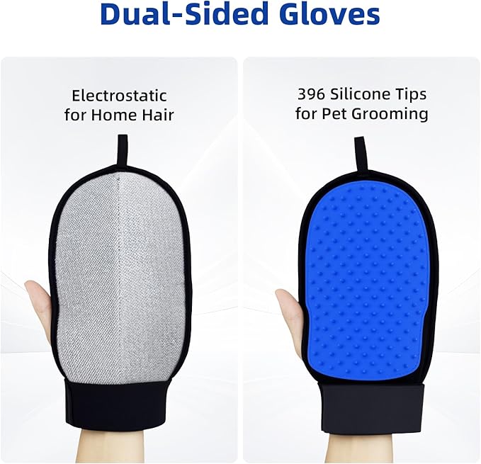 Pet Hair Removal Glove for Dog & Cat, Reusable Magic Pet Hair Brush, Pet Grooming Gloves, Electrostatic Pet Hair Remover Tool for Sofas, Carpets, Furniture, Car Seats and Clothing (Blue)