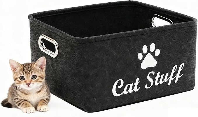 Cat Toy Bin Box Basket Storage container，Pet Toy Basket Bin Box For Cat Toys，Cat Toy Baskets With Metal Handles