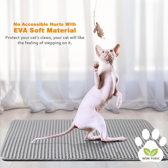 blissstorm Waterproof Cat Litter Mat, Double Layer EVA, Odor-Free Large Grid, Urine Proof, Easy Cleanup (Gray, 12 x 18)