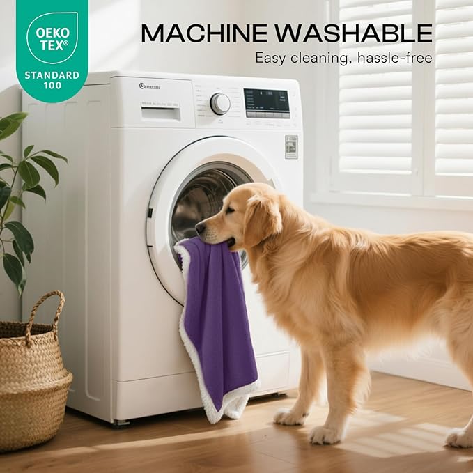 Luciphia Waterproof Bed Blanket Washable,Soft Sherpa Fleece Puppy Reversible Throw Blankets for Small Dog Cat,Furniture Cover Protector Couch Bed from Liquid Pee and Pet Fur, Purple White, 40" x 28"