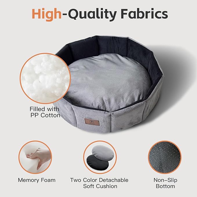 PJYuCien Cat Bed Kitten Bed, Washable Round Cat Beds for Indoor Cats, Super Soft Faux Rabbit Fur Small Bed for Puppy and Kitten, Fluffy Inner Mat Filling Memory Foam with Anti-Slip Bottom (Gray)