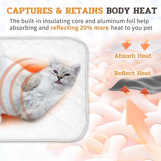 NWK Fluffy Self Warming Cat Mat, Cat Blanket, Thermal Dog Mat, Washable, Non-Slip Bottom for Sofa & Crate & Kennel & Car Seat (Creamy White, Small (20'' X 16'' X 0.4''))
