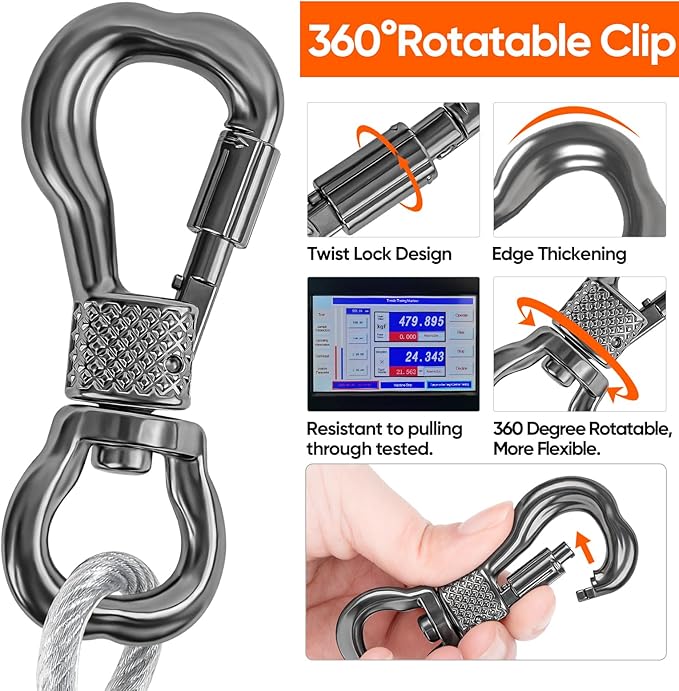 Tresbro 100FT Reflective Tie Out Cable for Dogs Up to 250 Pounds, Steel Wire Lead Leash Cable with Stainless Dual Fix Buckle, Lightweight and Enduring, Outdoor Dog Chains for Outside,Yard,Camping