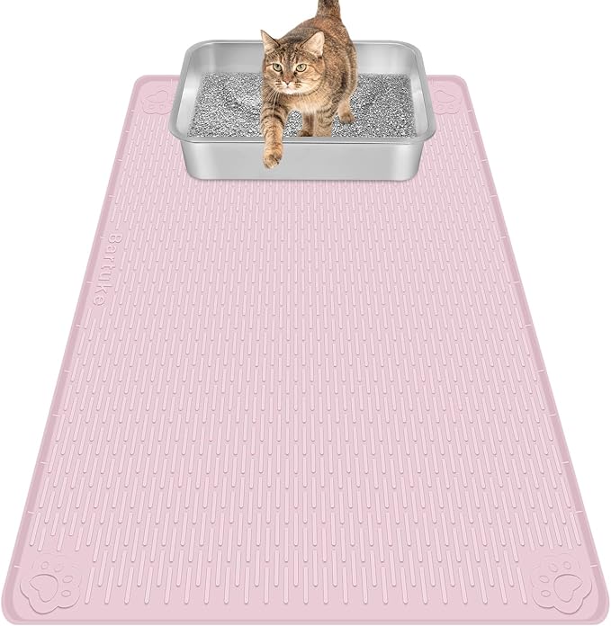 Bartuke Cat Litter Mat, Extra Large 34" x 22" Silicone Mat Litter Trapping Mat for Scatter Control, Soft on Kitty Paws, Easy to Clean (Pink)