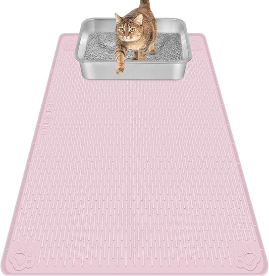 Bartuke Cat Litter Mat, Extra Large 34" x 22" Silicone Mat Litter Trapping Mat for Scatter Control, Soft on Kitty Paws, Easy to Clean (Pink)