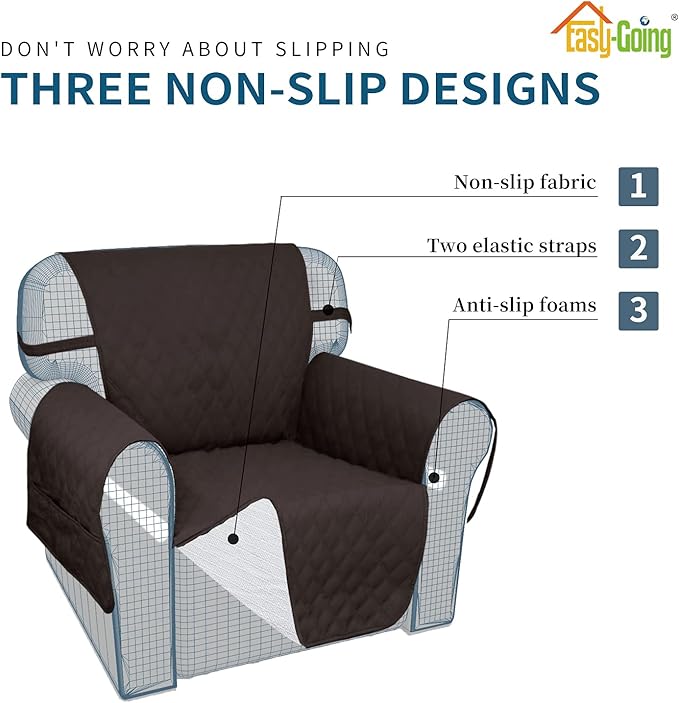 Easy-Going Waterproof Oversized Loveseat Covers Leakproof Couch Cover for 2 Cushion Couch Sofa Cover Washable Sofa Slipcover Non-Slip Furniture Protector with Pocket for Pets (Medium-XL, Chocolate)