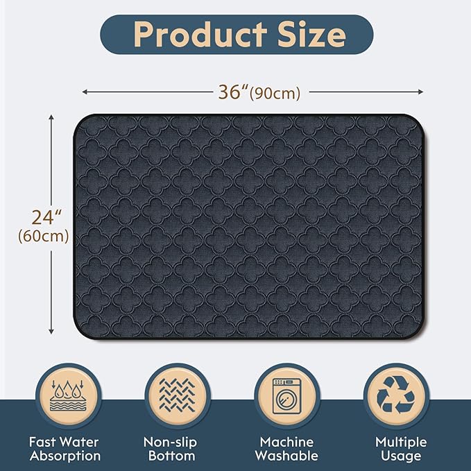 Washable Pee Pads for Dogs - 2 Pack Reusable Pee Pads，Waterproof Puppy Pads，Pet Training Pads，Super Absorbent with Dog Paw Shape Non-Slip Backing (Dark Grey, 24" X 36" - 2 Pack)