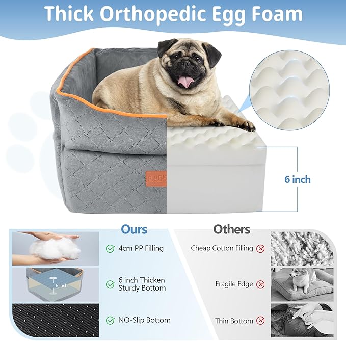 GL GLENSLAVE Dog Car Seat for Small Medium Dogs, Memory Foam Dog Booster Car Seat for Pets Under 35 lbs, Anti-Slip Pet Carseat with 2 Adjustable Leashes, Elevated Dog Travel Bed with Storage Pockets