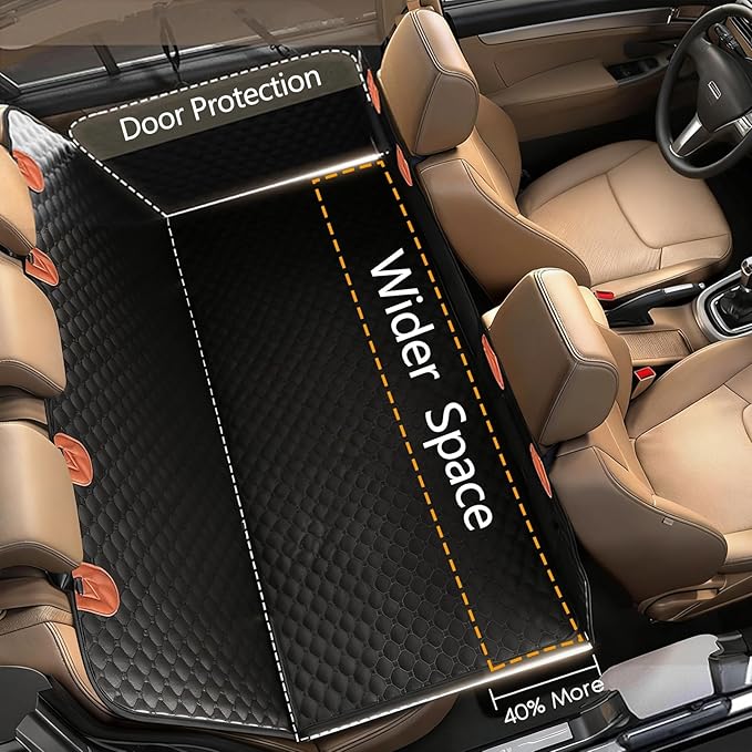 Dog Car Seat Cover for Back Seat, Hard Bottom Car Seat Cover for Dogs with Door Protectors for Traveling and Camping with Pets, Waterproof and Scratch-Resistant, Suitable for Cars
