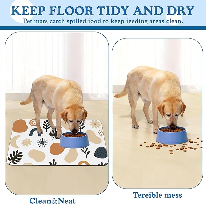 Boho Style Dog Food Mat–Christmas Stocking Absorbent Quick Dry Feeding Placemat for Food and Water Bowls, Non Slip Rubber Backing, Waterproof Pet Supplies for Mess-Free Eating 12"x20"