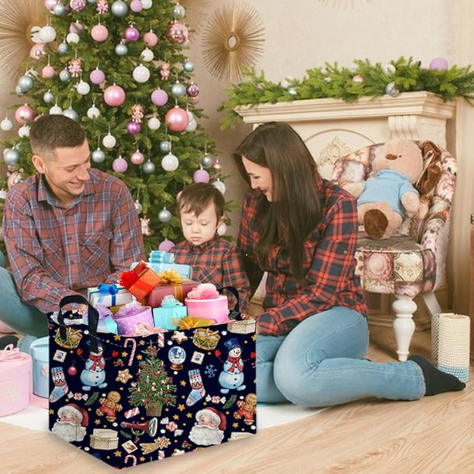 FXOCSHE Rectangle Christmas Basket,Nursery Hamper,Waterproof Laundry Hamper,Collapsible Canvas Laundry Basket,Toy Organizer,Christmas room decor,Gift Basket(Santa Claus)
