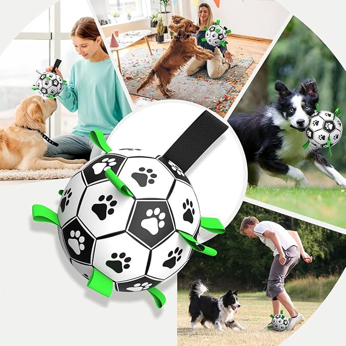Interactive Dog Soccer Ball with Straps, Durable PU Herding Ball for Dogs, Lightweight Dog Toys for Outdoor Play, Tug Training Toy with Pump – Ideal Pet Gift for Large Dogs (8 Inch)