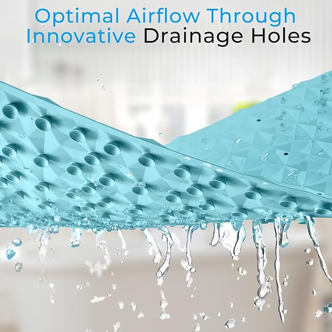 Non Slip Bathtub Mat for Bath Tub Shower Safety - Natural Rubber Mat with Suction Cups ＆ Drain Holes - BPA/PVC Free Large Bathroom Mat - Machine Washable - Unique Diamond Pattern - 17 × 35 Inch