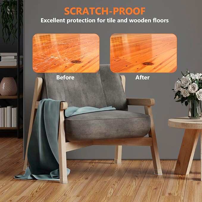 36pcs Square Chair Leg Floor Protectors, Felt Furniture Pads for Hardwood Floors, Silicone Chair Leg Covers to Protect Wood Tile Floors, Floor Protectors for Chairs, Not Fall Off, Clear, X-Small