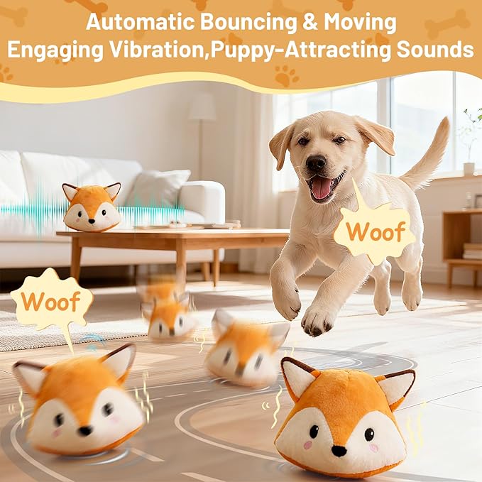 VYsTN Automatic Puppy Toy for Anxiety & Boredom Relief - Self-Moving, Bouncing & Vibrating with Sound for Mental Stimulation | Rechargeable, Chew-Resistant for All Breed Sizes
