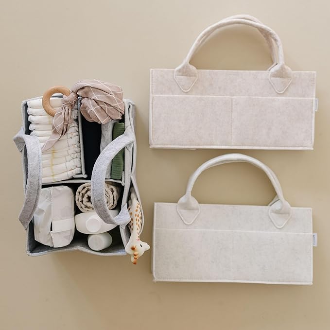 PUTSKA Baby Diaper Caddy Organizer - Nursery Storage Basket for Diaper Station, Baby Basket Shower List and Registry Gift Must-Haves, Newborn Essentials, Nursery Decor for Boy or Girl - Grey, XL