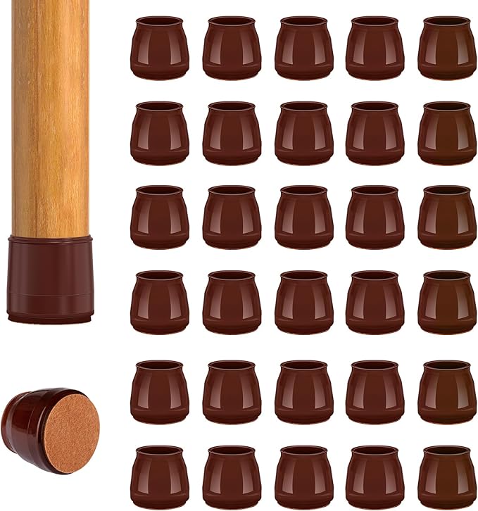 36pcs Round Chair Leg Floor Protectors, Felt Pads Chair Leg Protectors for Hardwood Floors, Silicone Furniture Feet Cups Covers Felt Pads, Prevents Scratches & Reduce Noise, Brown, Small