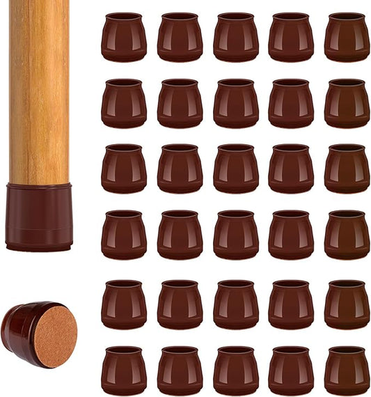 36pcs Round Chair Leg Floor Protectors, Felt Pads Chair Leg Protectors for Hardwood Floors, Silicone Furniture Feet Cups Covers Felt Pads, Prevents Scratches & Reduce Noise, Brown, Small