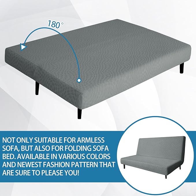 ZNSAYOTX Fashion Futon Cover (67"-82") Stretch Fit Armless Sofa Bed Slipcover, Universal Foldable Sofa Mattress Protector Full Queen Size, Irregular Plaid Texture Jacquard Futon Protector (Light Grey)