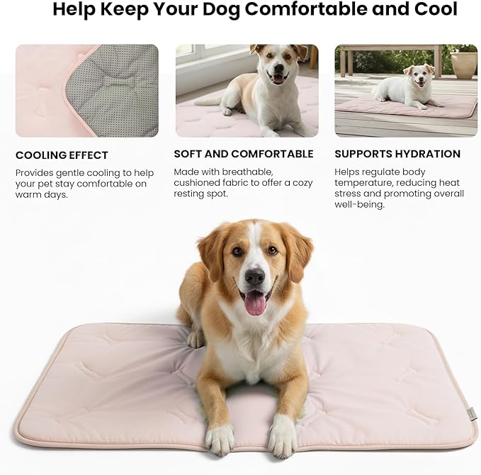 Cooling Pet Mat – 35x23 Dog or Cat Cool & Comfy, Soft Breathable Self-Cooling Pad, Pet-Safe, Durable, Perfect for Hot Weather, Naps, Crates, Cars, Couch, Washable & Easy to Take Anywhere, Pink