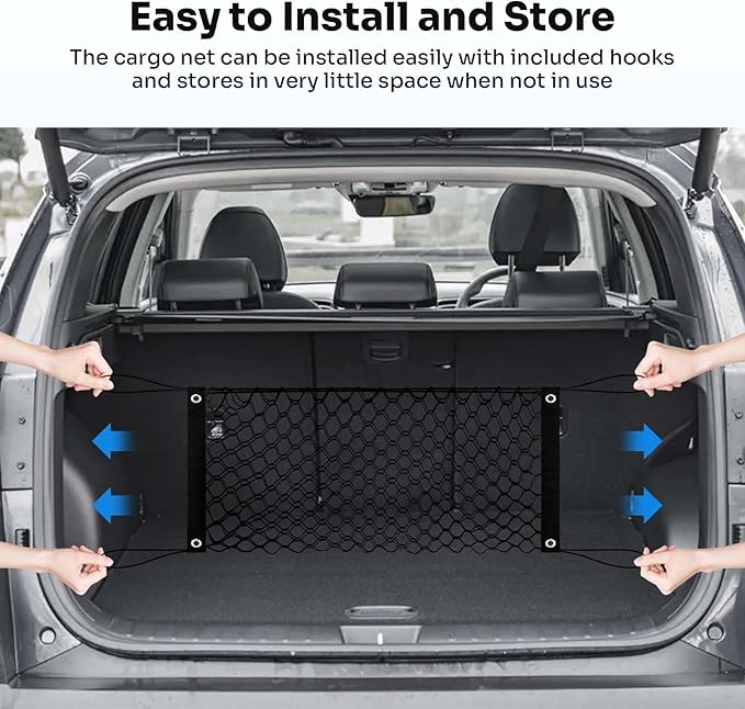 Trunk Cargo Net for 2022-2025 2026 Hyundai Tucson Accessories Envelope Style Mesh Trunk Net Organizer and Storage Stretchable Adjustable Elastic Nylon Rear Cargo Netting with Hooks