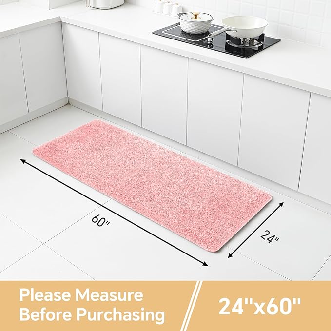 Pink Bathroom Rugs Runner 24"x60" - Long Large Bath Mat, Soft Non Slip Absorbent Microfiber Bathroom Rug, Washable Plush Floor Mat - Perfect for Bedside, Kitchen or Vanity Area