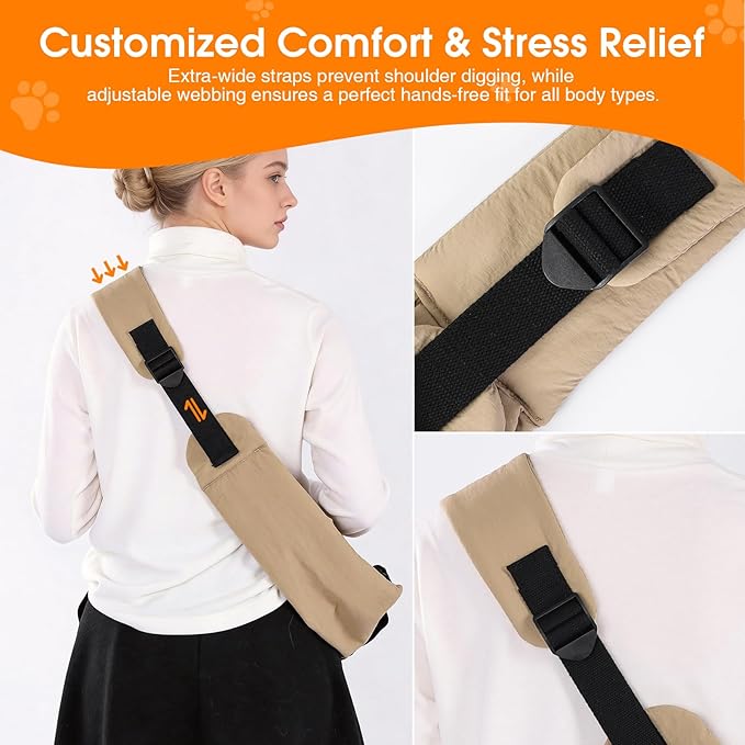 Pet Sling Carrier for Small Dogs and Cats 5-20lbs, Dog Sling with Adjustable Depth, Breathable Air Mesh Puppy Travel Bag, Water Resistant Fabric, Double Safety Leash, Machine Washable,Caramel