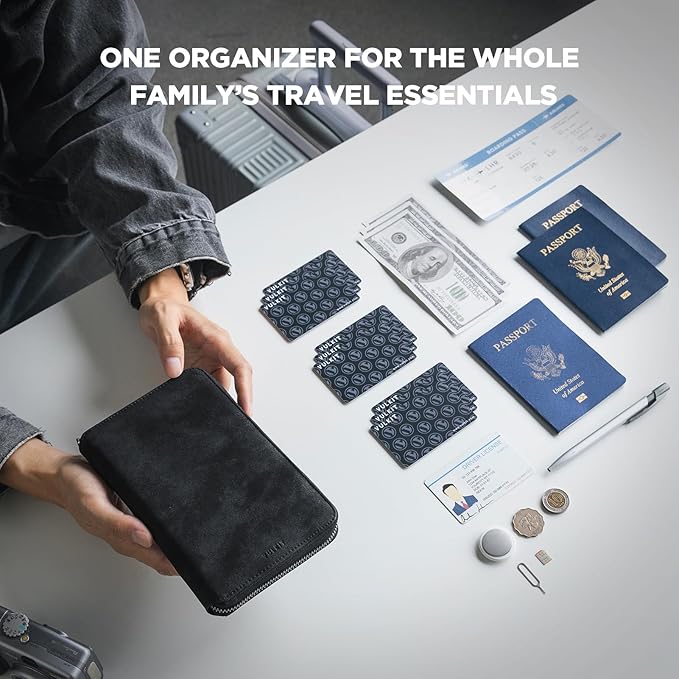 VULKIT Passport Holder for Travel Family, Multiple Travel Document Holder Wallet for a Family of 3-4, RFID Blocking Passport Bag, Document Organizer Pouch for Credit Cards, ID, Sim Card, Cash, Coins