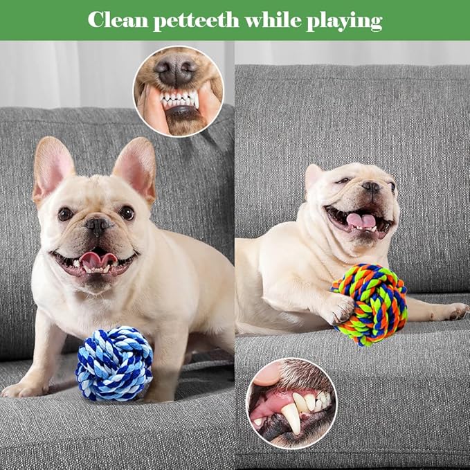 Wellbro Pet Chew Toy, Knots Weave Cotton Rope, Biting Small Ball for Dogs & Cats, 6 in One Pack